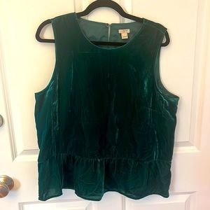 J. Crew Green Velvet Peplum Top